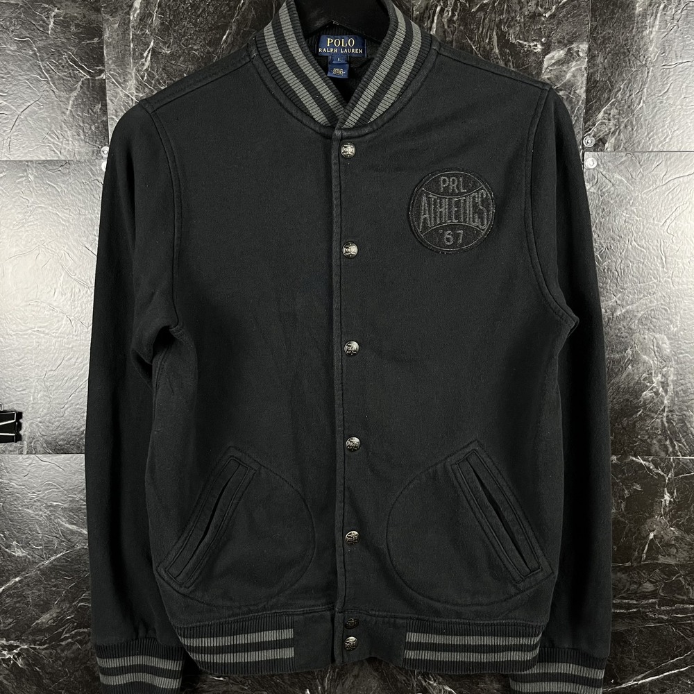 Polo Ralph Lauren Boy's Black Snap Varsity Jacket Large (Women's XS) -Flaws